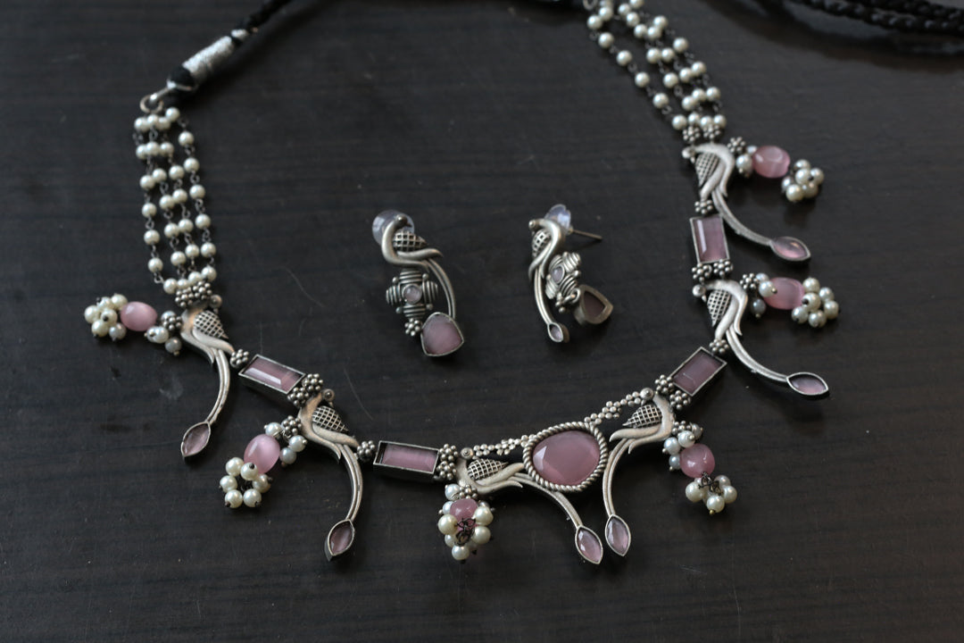Pink Monalisa Stone Necklace Set