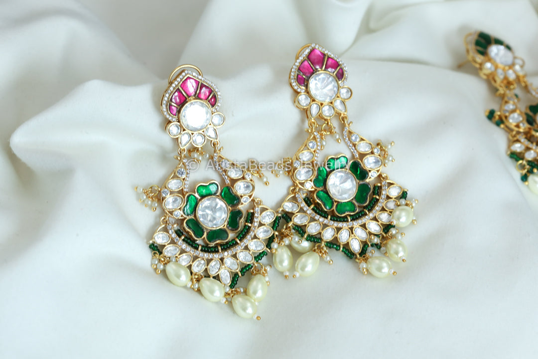 Jadau & Polki Kundan Earrings -Green Ruby