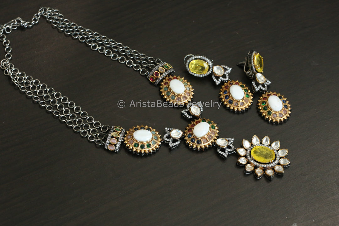 Sabya Inspired Contemporary Necklace Set - Yellow Doublet