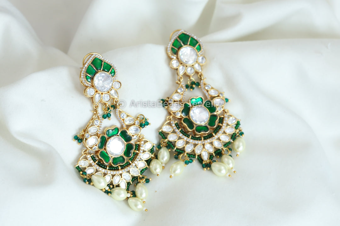Jadau & Polki Kundan Earrings -Green