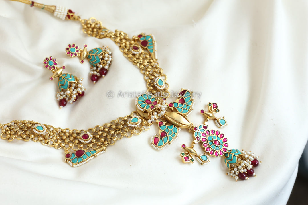 Real Gold Look Necklace Set - Turquoise