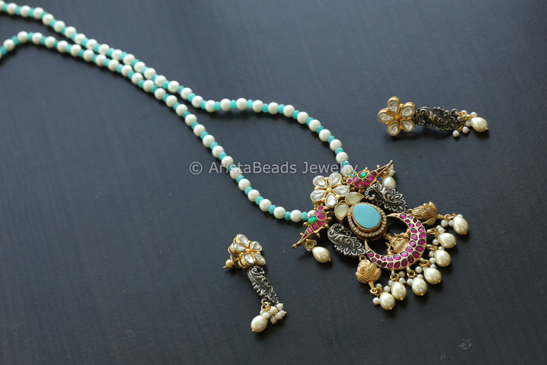 Handmade Jadau Necklace - Turquoise