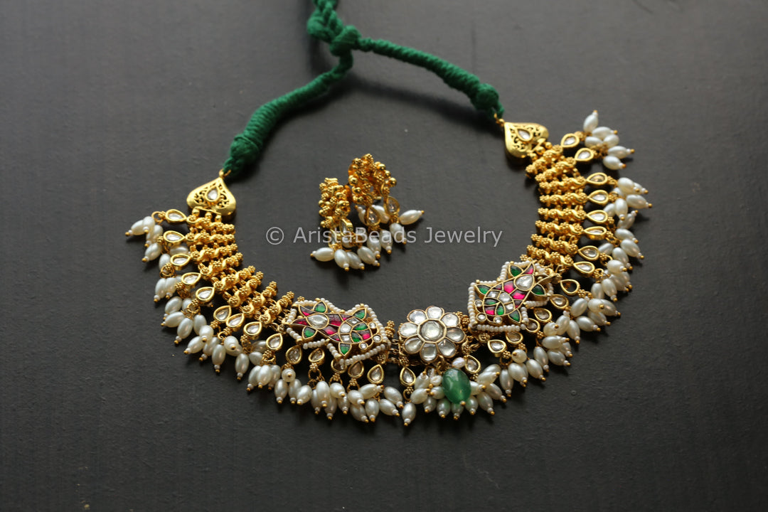 Gold Fusion Jadau Kundan Necklace Set - Style 3