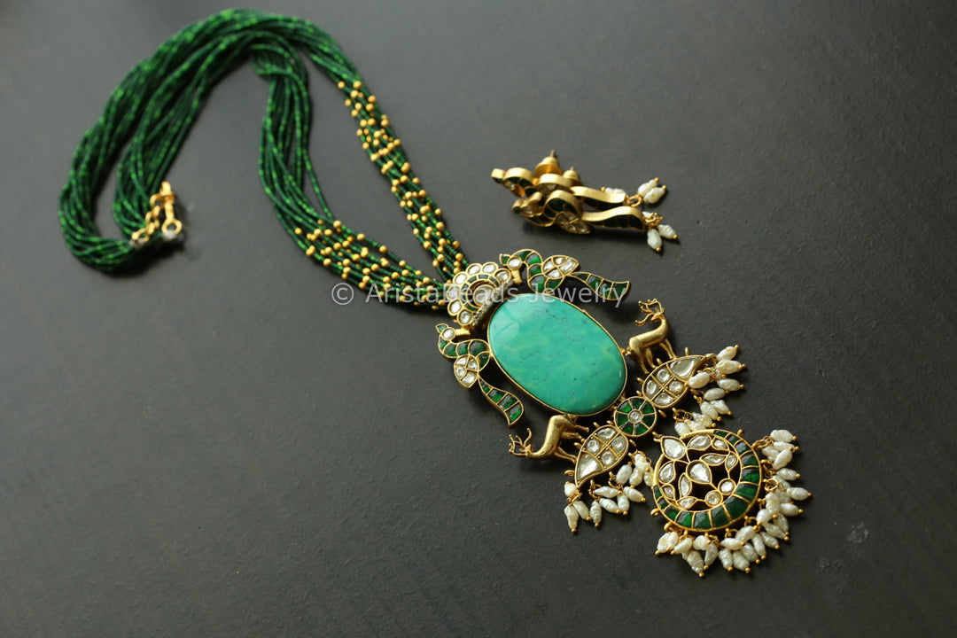 Jadau Kundan Fusion Necklace - Turquoise (Removable)