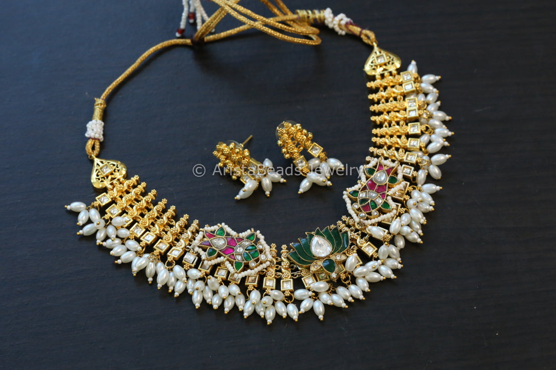 Gold Fusion Jadau Kundan Necklace Set - Style 5