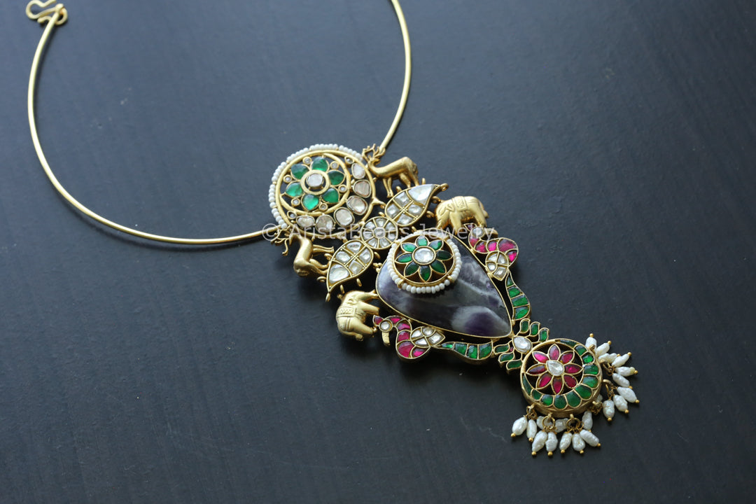 Amethyst Jadau Kundan Fusion Necklace - Style 6