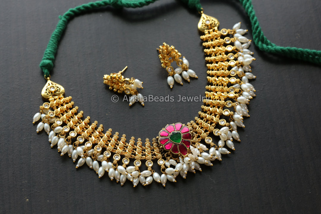 Gold Fusion Jadau Kundan Necklace Set - Style 2