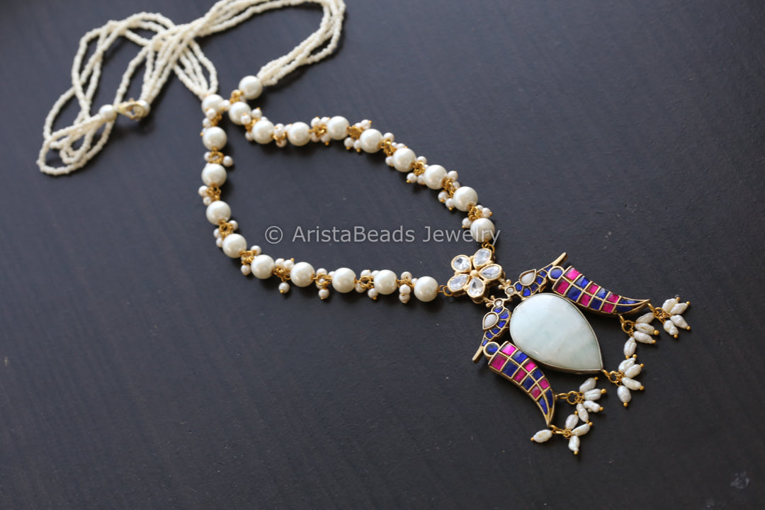 Handmade Jadau Necklace - Larimar Stone
