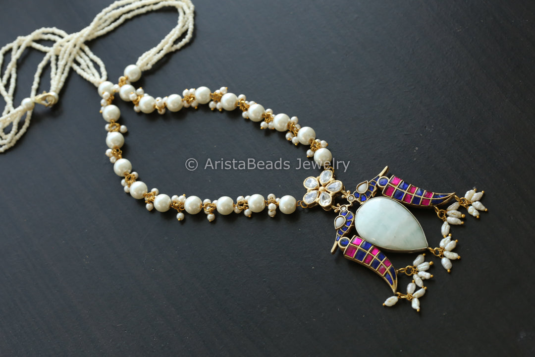Handmade Jadau Necklace - Larimar Stone