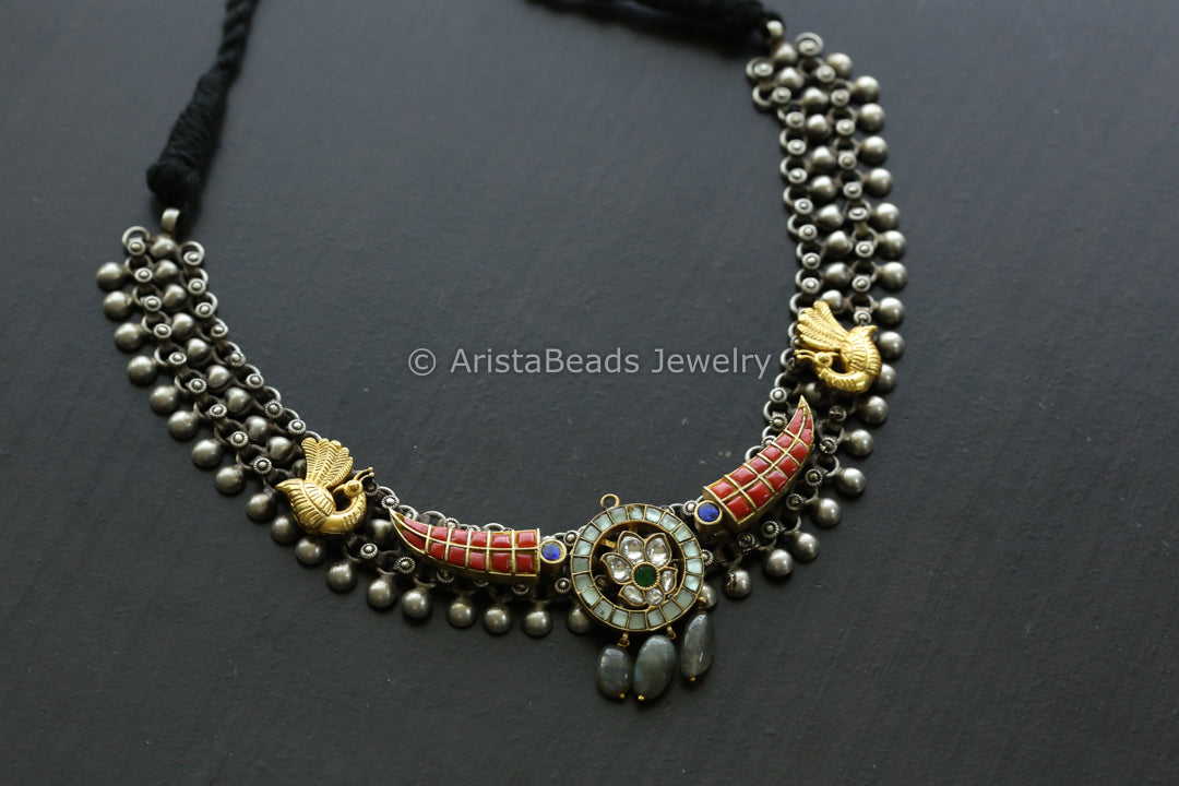 Designer Jadau Kundan Silver Look Alike Necklace