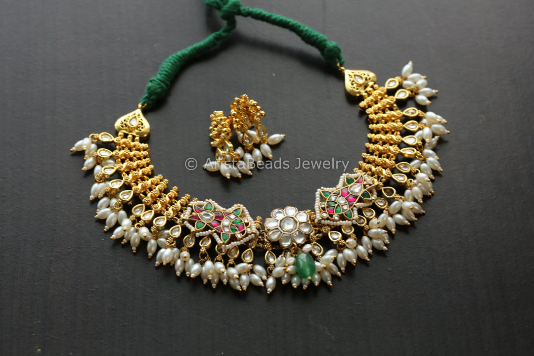 Gold Fusion Jadau Kundan Necklace Set - Style 3