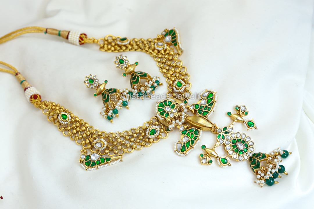 Real Gold Look Necklace Set - Green