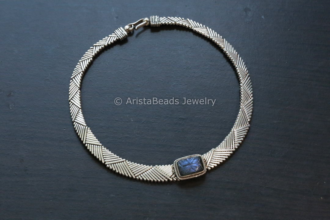 Contemporary 925 Sterling Silver Labradorite Chain Necklace