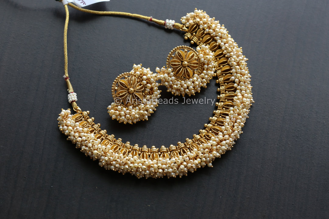 Gajra Style Guttapusalu Necklace Set