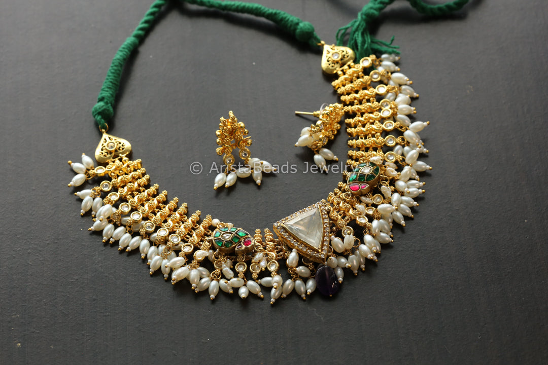 Gold Fusion Jadau Kundan Necklace Set - Style 4