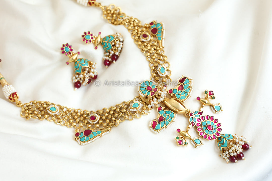 Real Gold Look Necklace Set - Turquoise