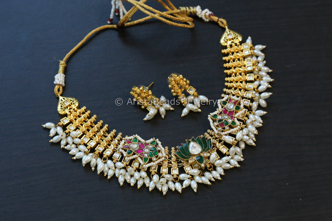Gold Fusion Jadau Kundan Necklace Set - Style 5
