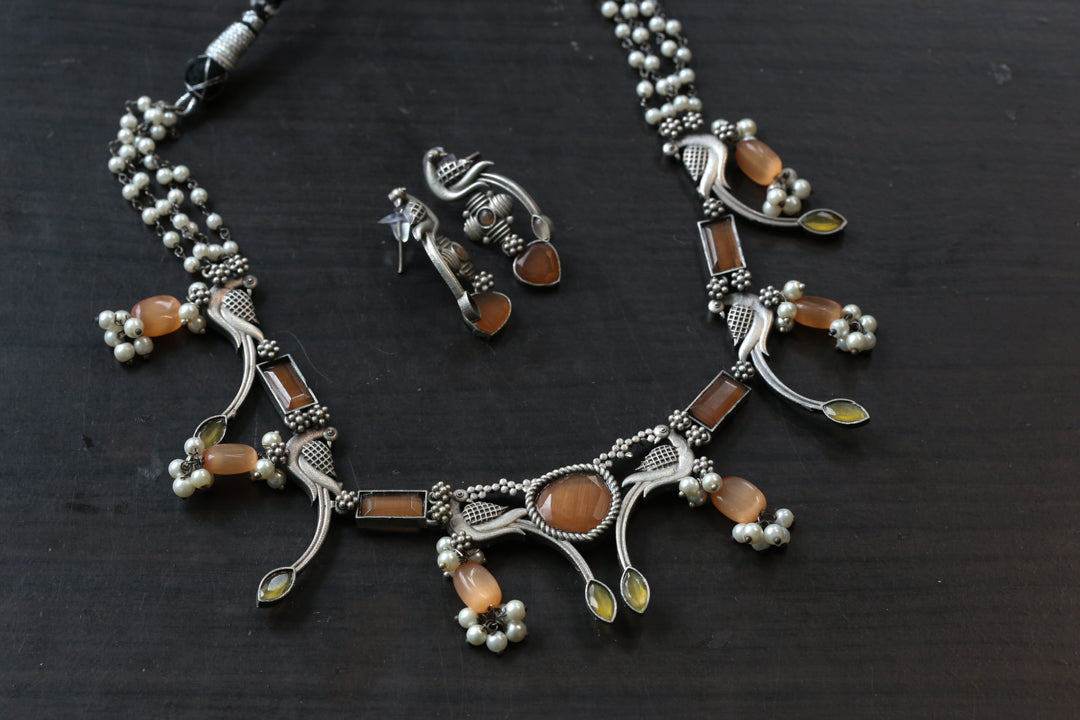 Orange Monalisa Stone Necklace Set