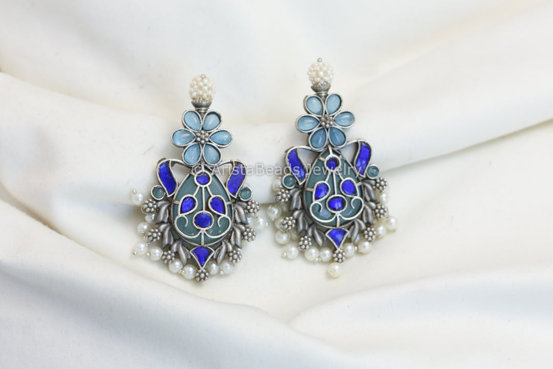 Silver Look Alike Earrings -Blue Aqua