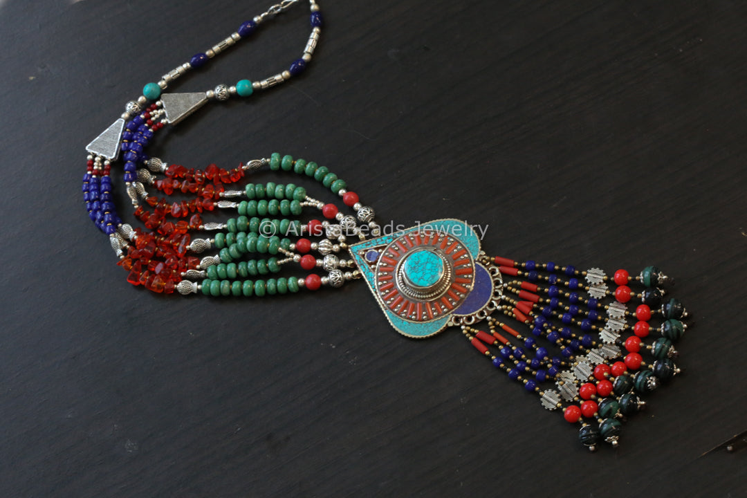 Real Tibetan Necklace With Semiprecious Stones - Design 5