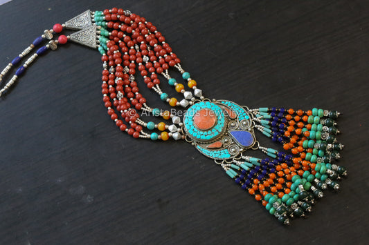 Real Tibetan Necklace With Semiprecious Stones - Design 7