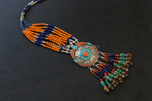 Real Tibetan Necklace With Semiprecious Stones - Design 6