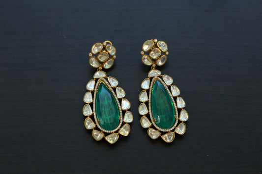 Long Real Moissanite & Green Doublet Earrings