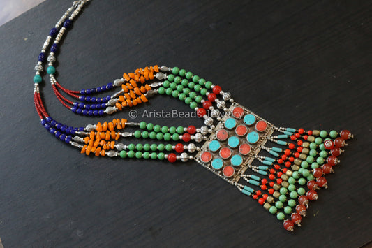 Real Tibetan Necklace With Semiprecious Stones - Design 2