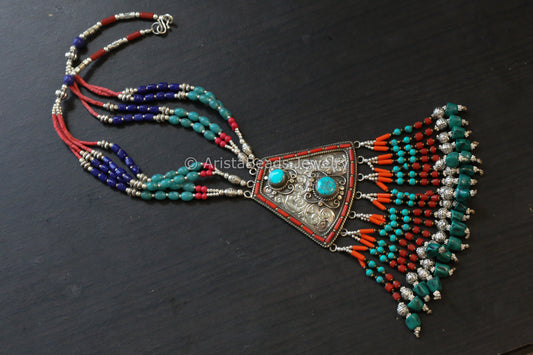 Real Tibetan Necklace With Semiprecious Stones - Design 1