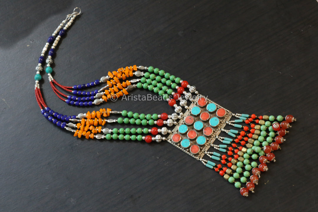 Real Tibetan Necklace With Semiprecious Stones - Design 2