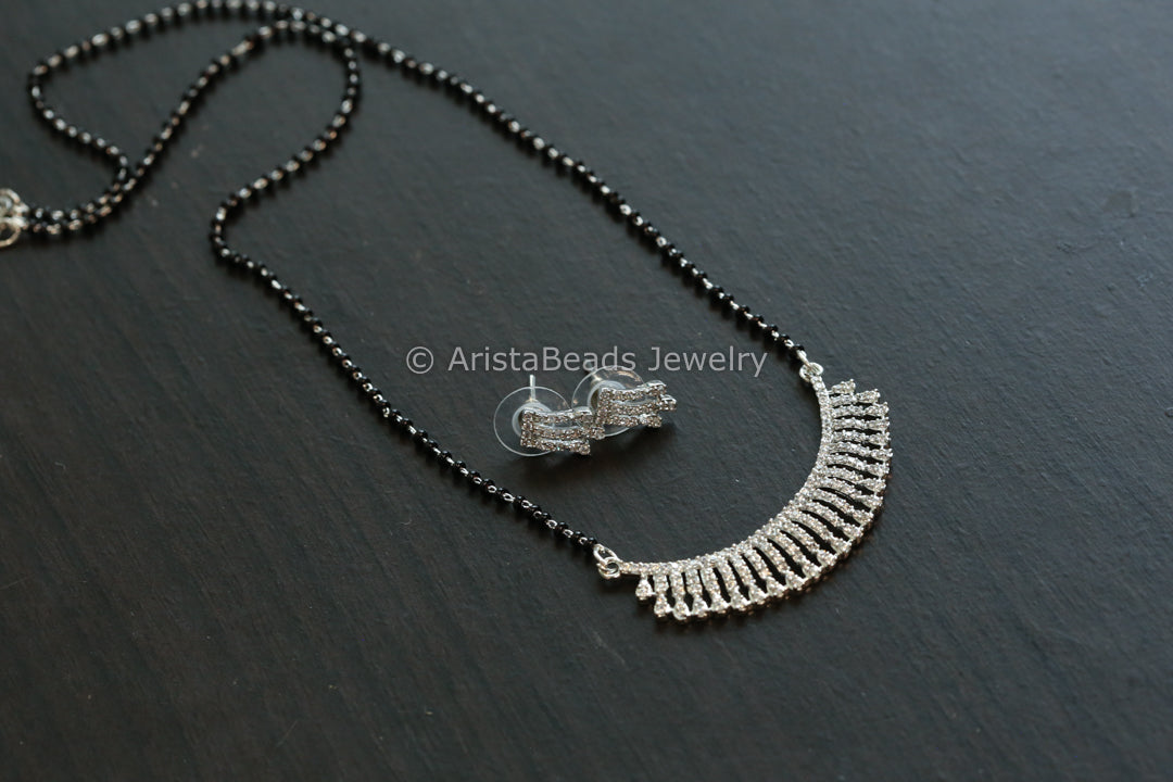 Black Bead Silver Necklace - Stye 10