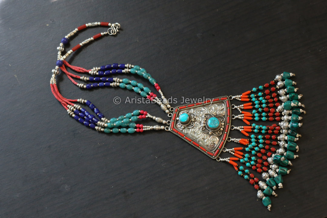 Real Tibetan Necklace With Semiprecious Stones - Design 1