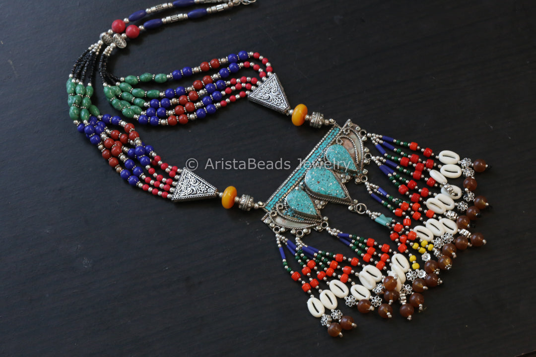 Real Tibetan Necklace With Semiprecious Stones - Design 4