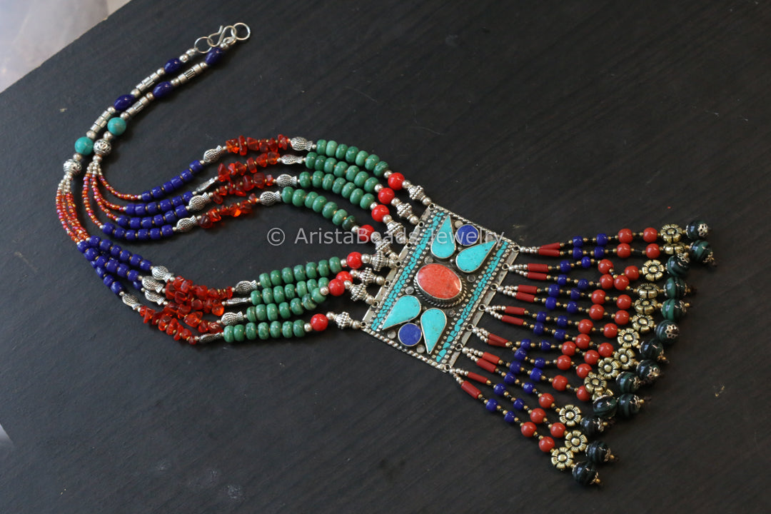 Real Tibetan Necklace With Semiprecious Stones - Design 3
