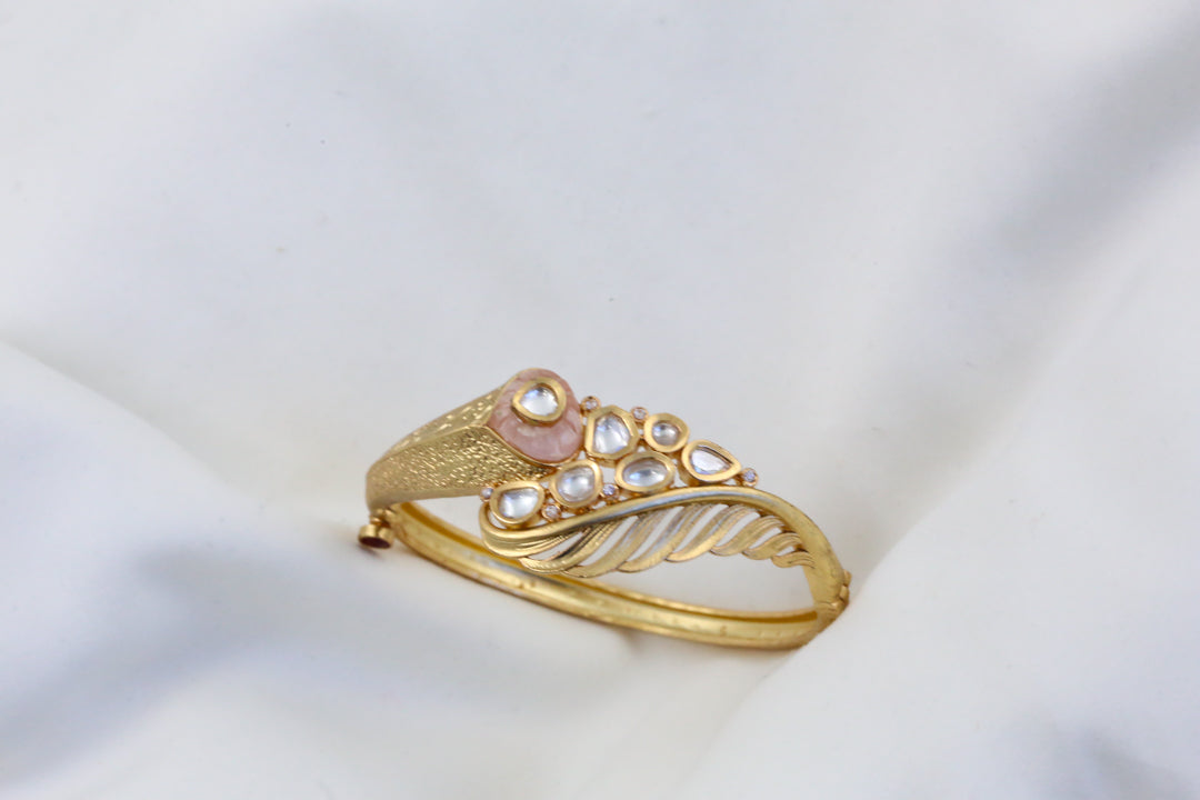 Premium Polki Bracelet - Pink Stone (Openable)
