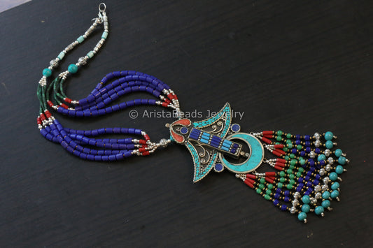 Real Tibetan Necklace With Semiprecious Stones - Design 9