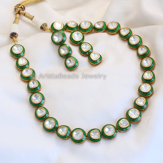 Contemporary Enamel & Polki Necklace - Green