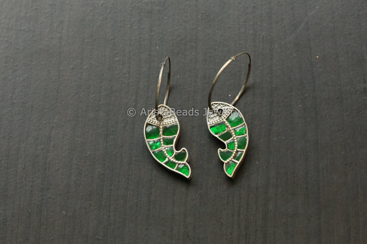 Jadau Fish Hoop Earrings - Green