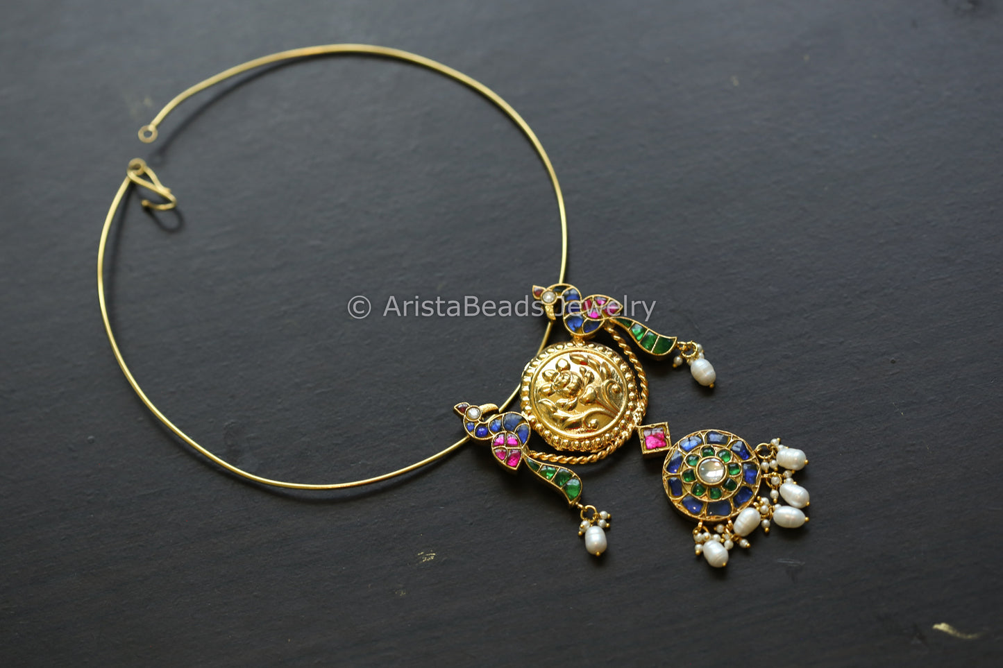 Antique Gold Jadau Hasli Necklace
