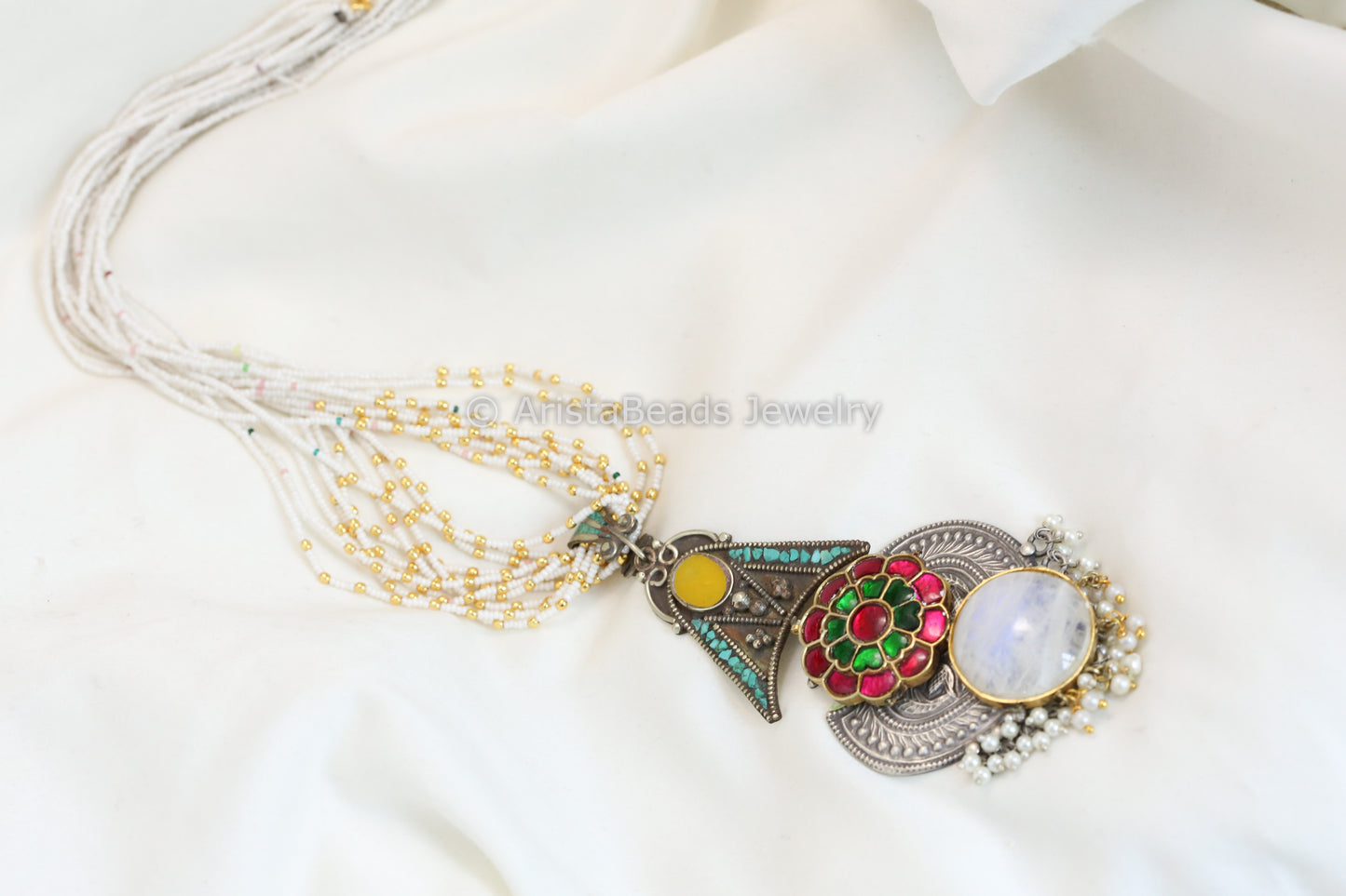 Kundan Jadau Fusion Necklace - Moon Stone