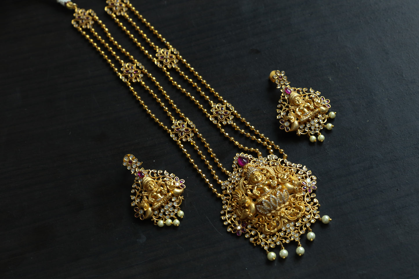 Nakshi CZ Kemp Stone Lakshmi Necklace Set