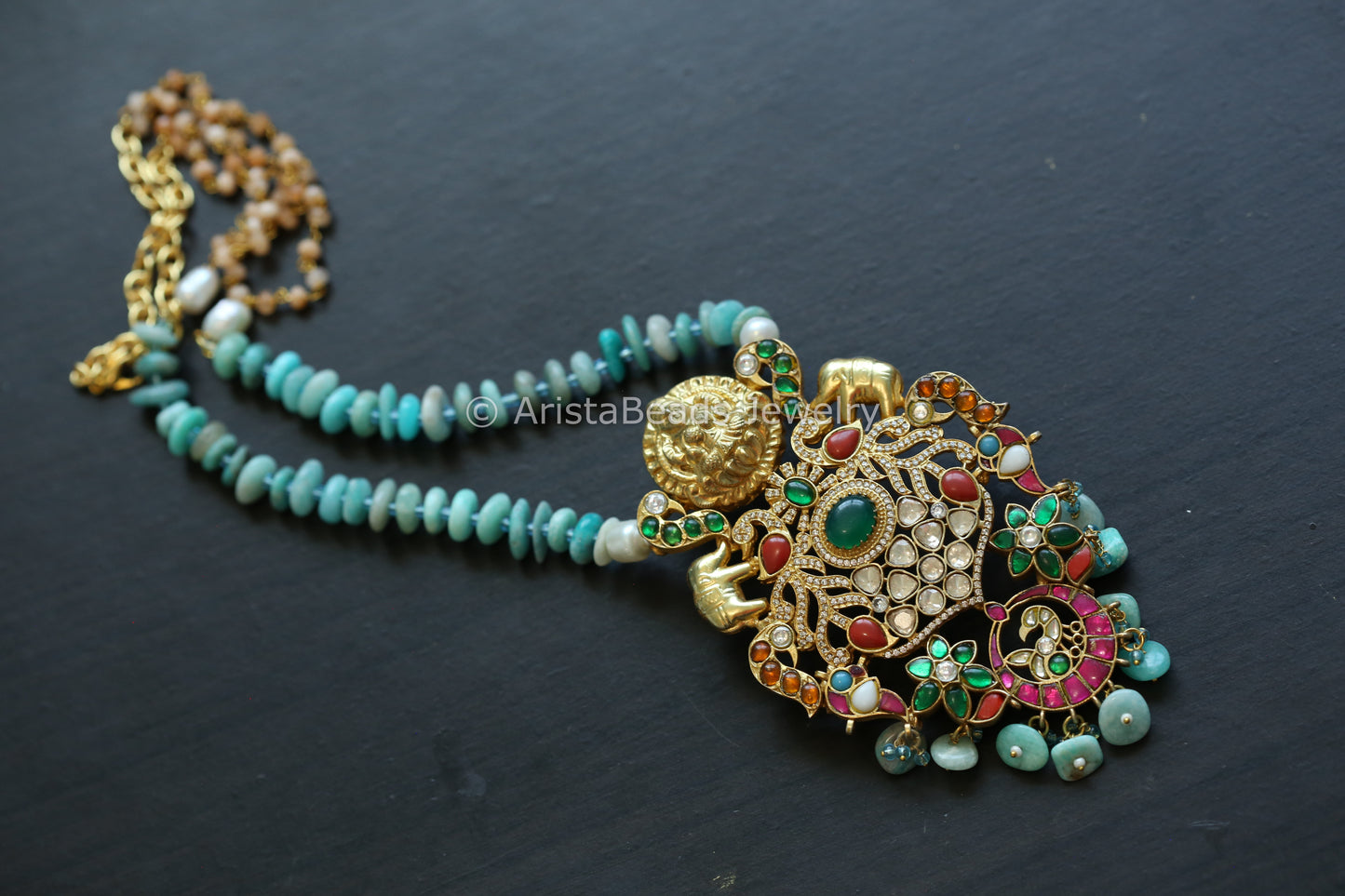 Moissanite & Kundan Jadau Fusion Necklace - Turquoise