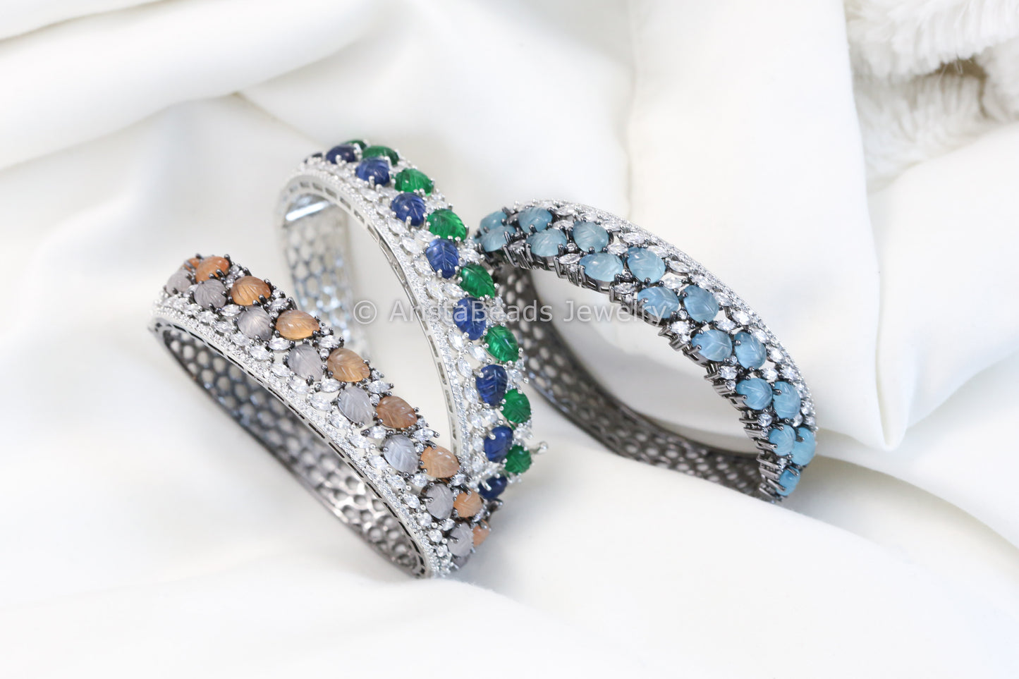 Boutique CZ & Carved Stone Bracelet (Openable)- Colors Available