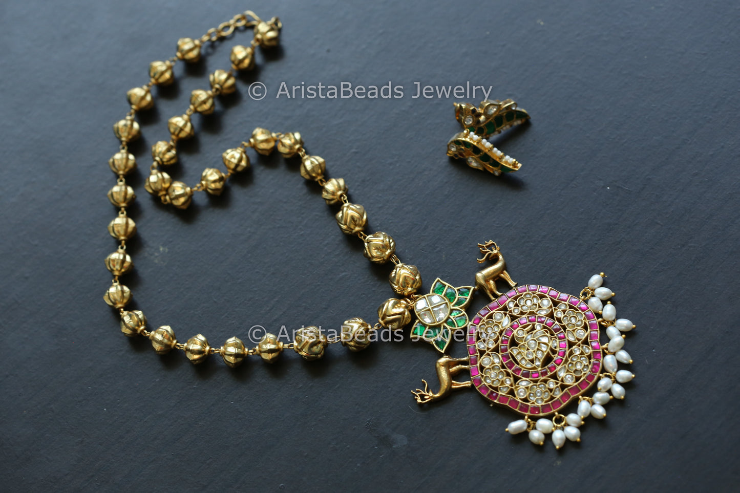 Kundan Jadau Fusion Necklace Set In Nakshi Beads