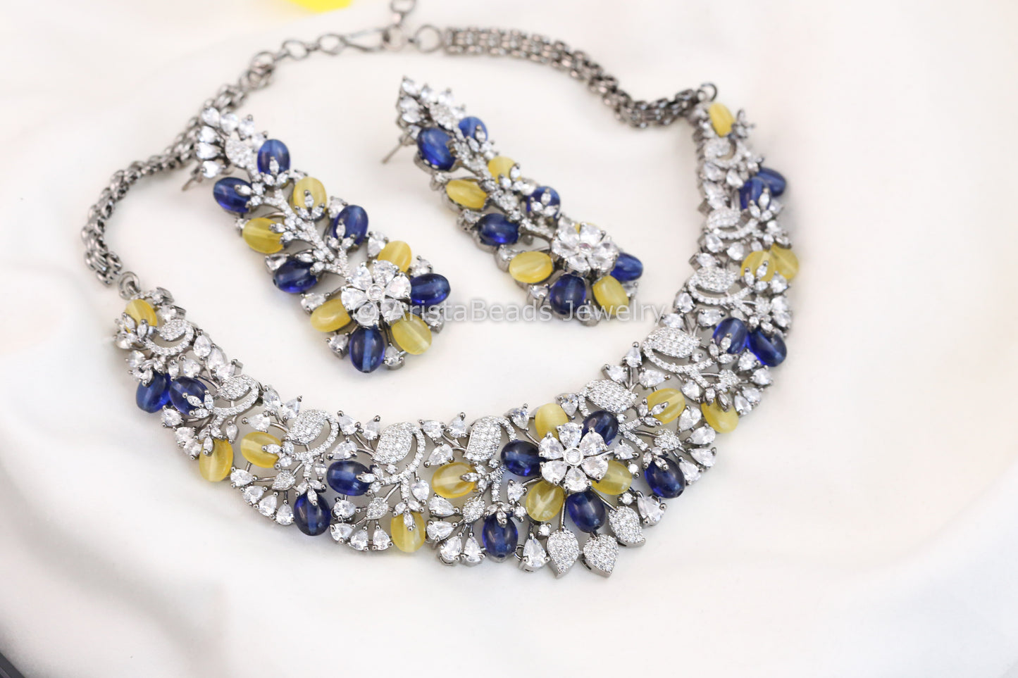 Contemporary CZ Pota Stone Necklace - Yellow Blue