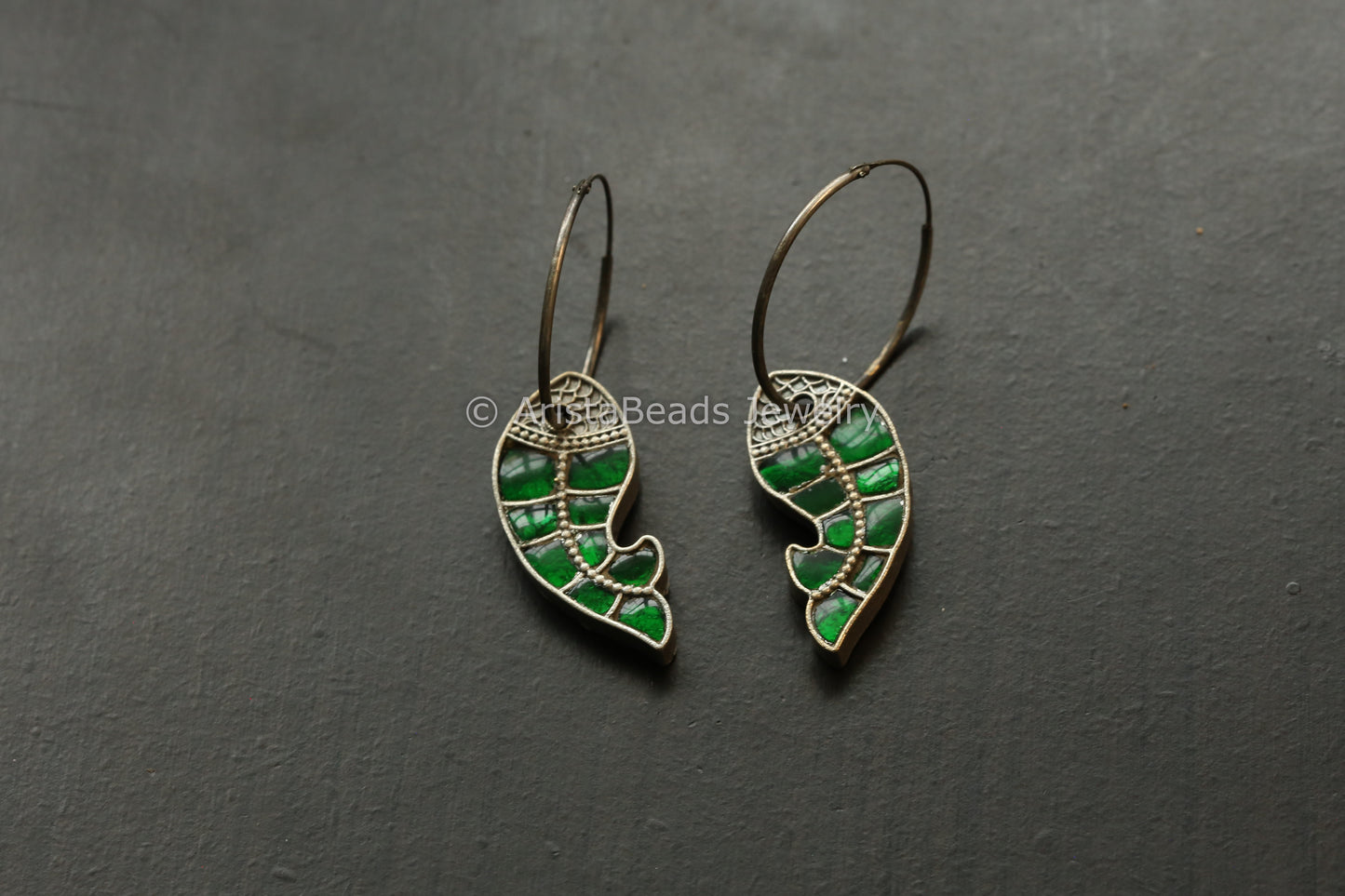 Jadau Fish Hoop Earrings - Green