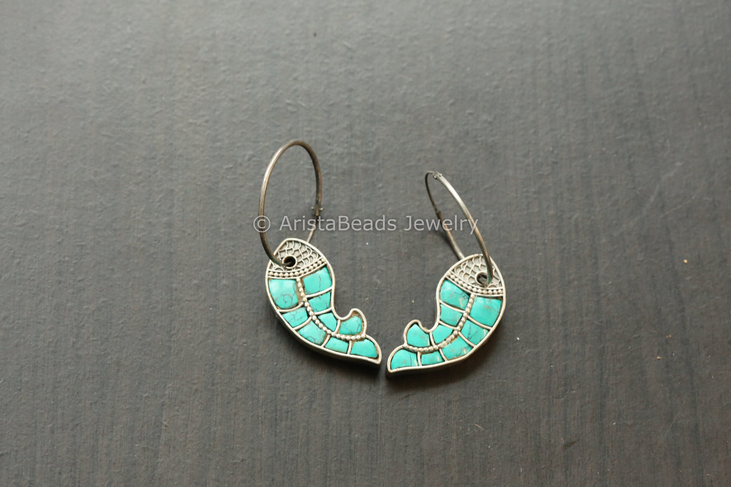Jadau Fish Hoop Earrings - Turquoise