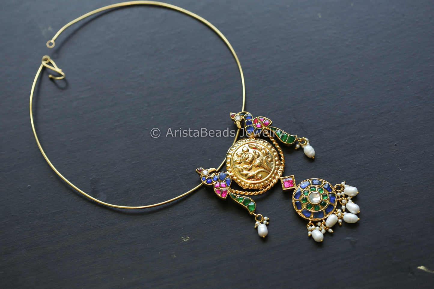 Antique Gold Jadau Hasli Necklace