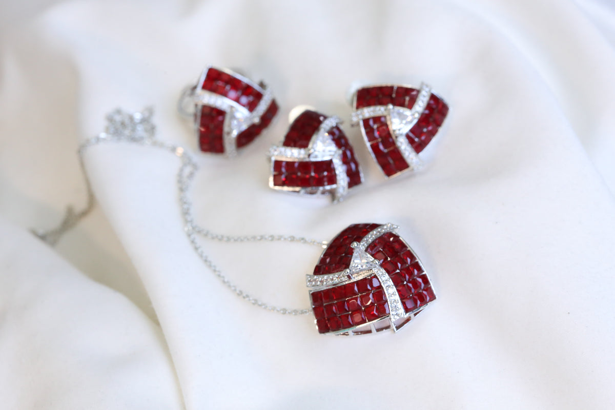 Color Stone Invisible Setting Jewelry Invisible Stone Setting Necklace Set - Red – AristaBeads Jewelry