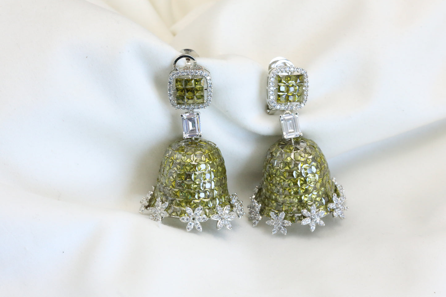 Olive Green  Invisible Setting Jhumka - Small Size